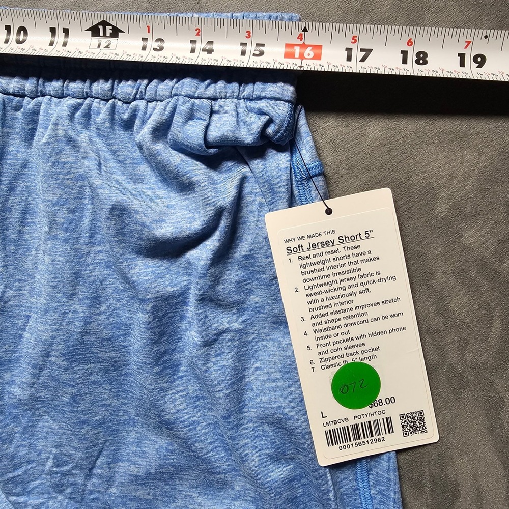 Lululemon Mens Soft Jersey Short 5" Poolside Heathered Blue LM7BCVS Size L NEW - Picture 5 of 9